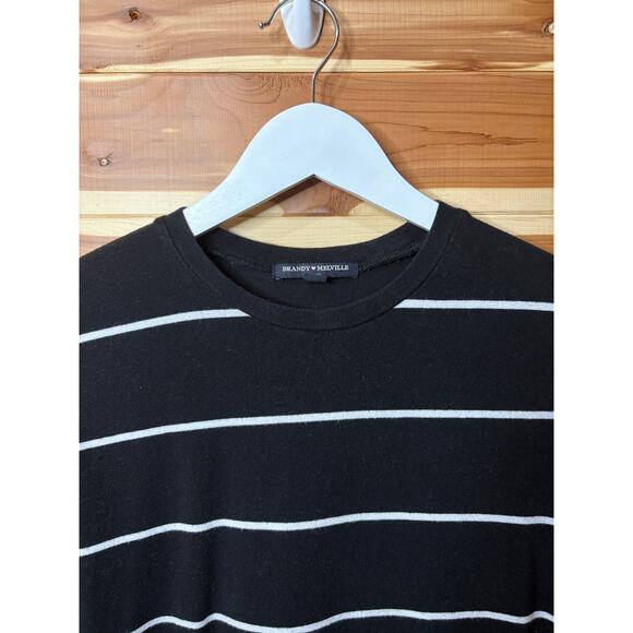Brandy Melville Black White Striped One Size Tee Crewneck Classic - Picture 3 of 8